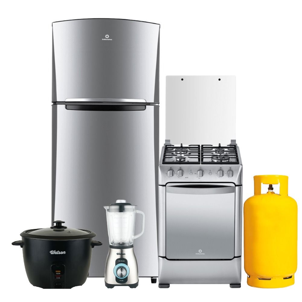 Combo Refrigeradora Top Mount Indurama 388L RI-475 + Cocina a Gas Indurama 4 Quemadores 24" Mil&aacute;n Zafiro + Olla Arrocera Watson B25082501 1.8L + Licuadora Watson BL1703A 1.5L + Cilindro de Gas  