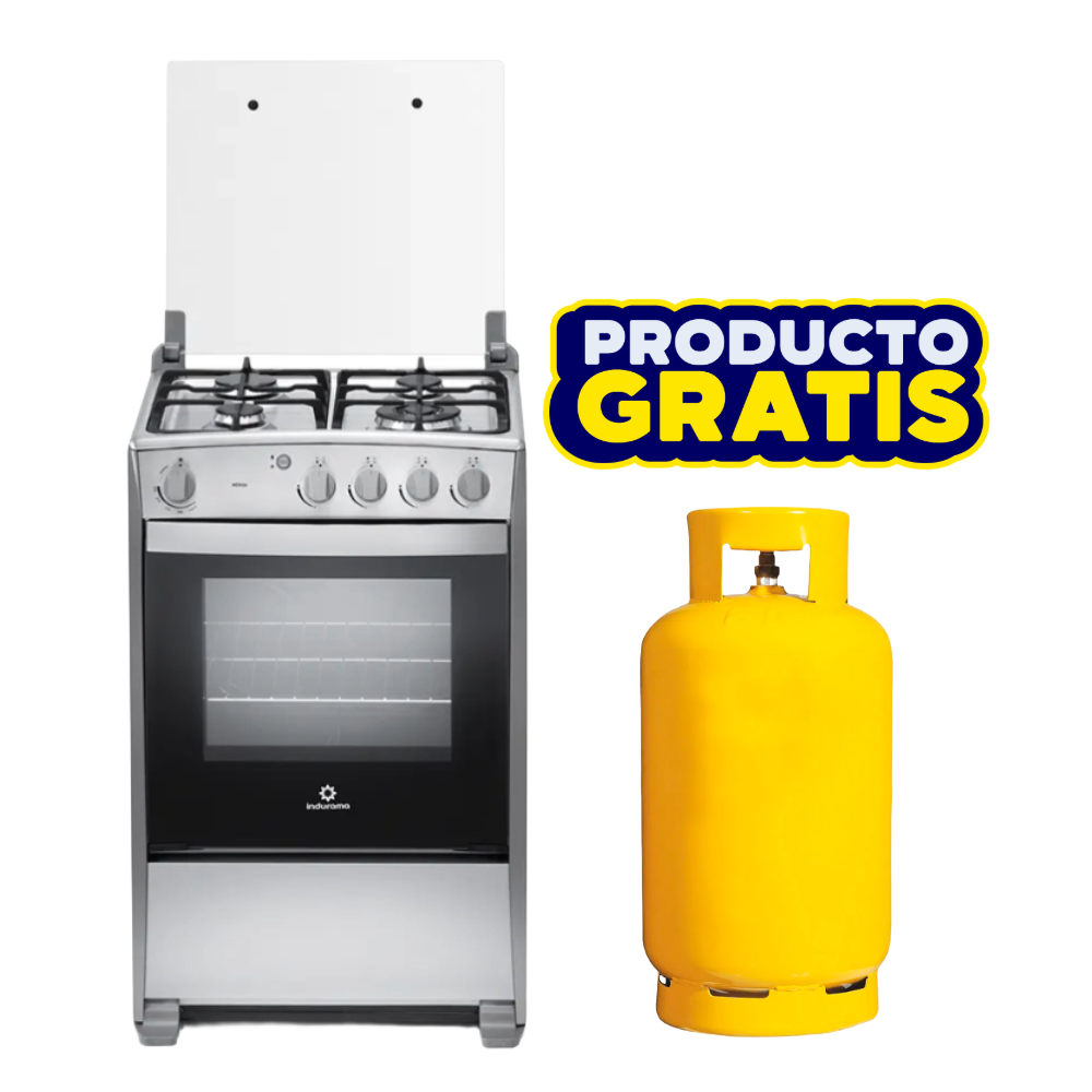 Combo Cocina a Gas Indurama 4 Quemadores 24" Coru&ntilde;a Cuarzo + Cilindro de Gas