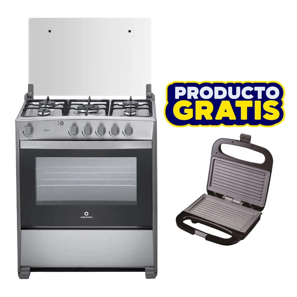 Combo Cocina a Gas Indurama 5 Quemadores 32" Murcia Quarzo + Sanduchera Grill Watson BS162M 
