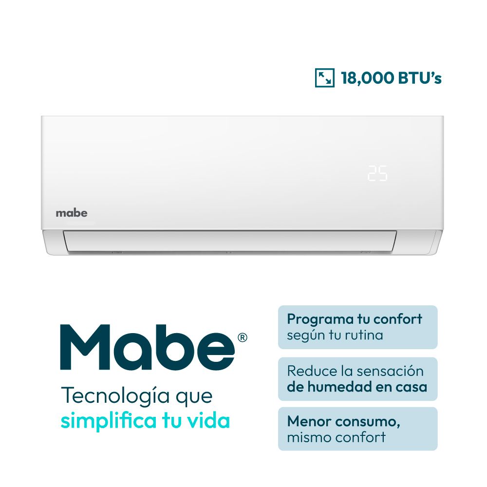 Aire Acondicionado Split Mabe 18000 BTU ON/OFF MMT18CDBWCC32B