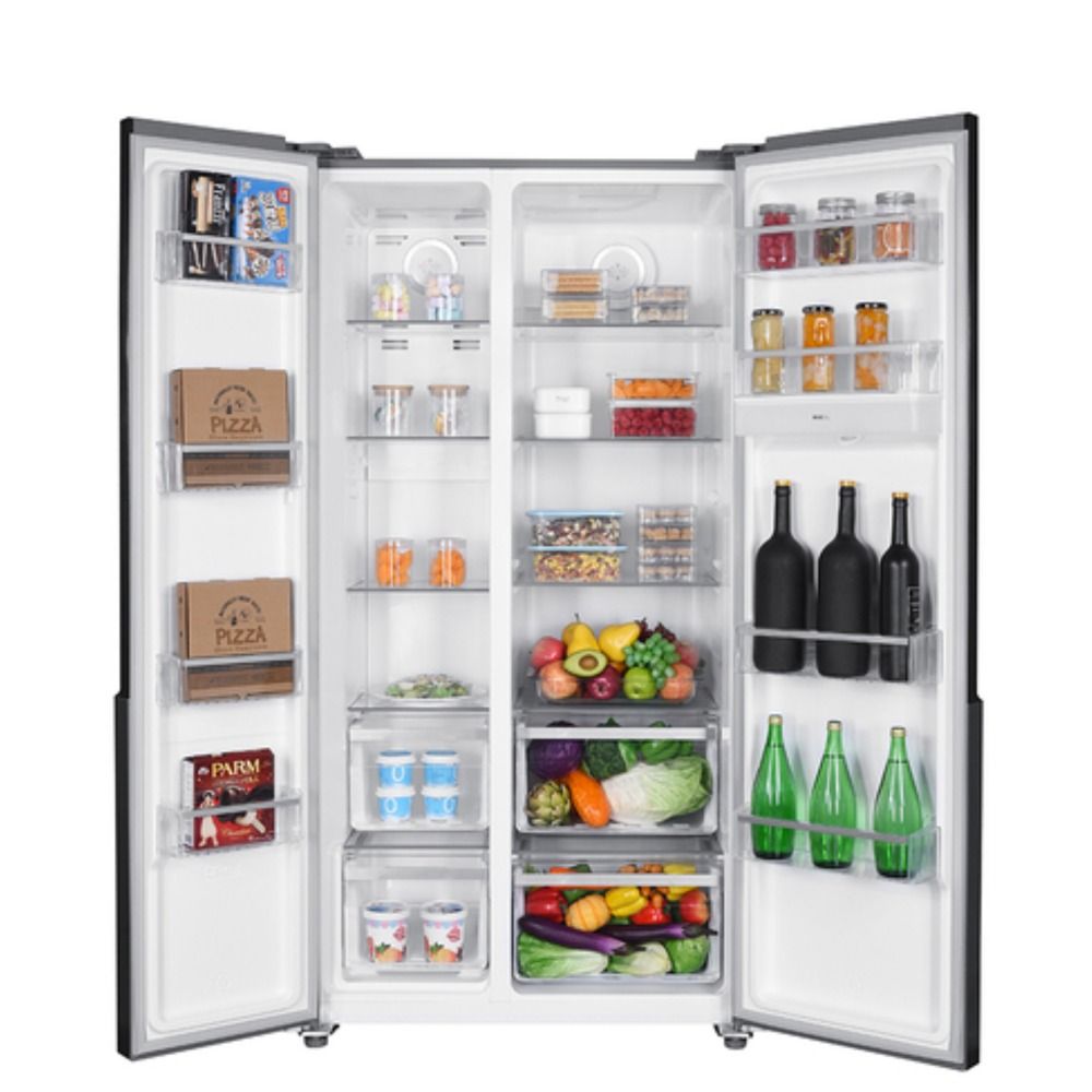 Combo Refrigeradora Side by Side Mabe 565L MSE521QMLSS0 + Cava de Vinos 8 Botellas Negra GE GW8XDBB2