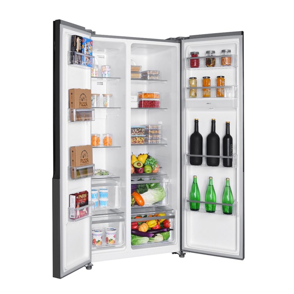Combo Refrigeradora Side by Side Mabe 565L MSE521QMLSS0 + Cava de Vinos 8 Botellas Negra GE GW8XDBB2
