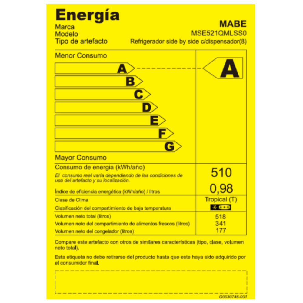 Refrigeradora Side by Side Mabe 565L MSE521QMLSS0