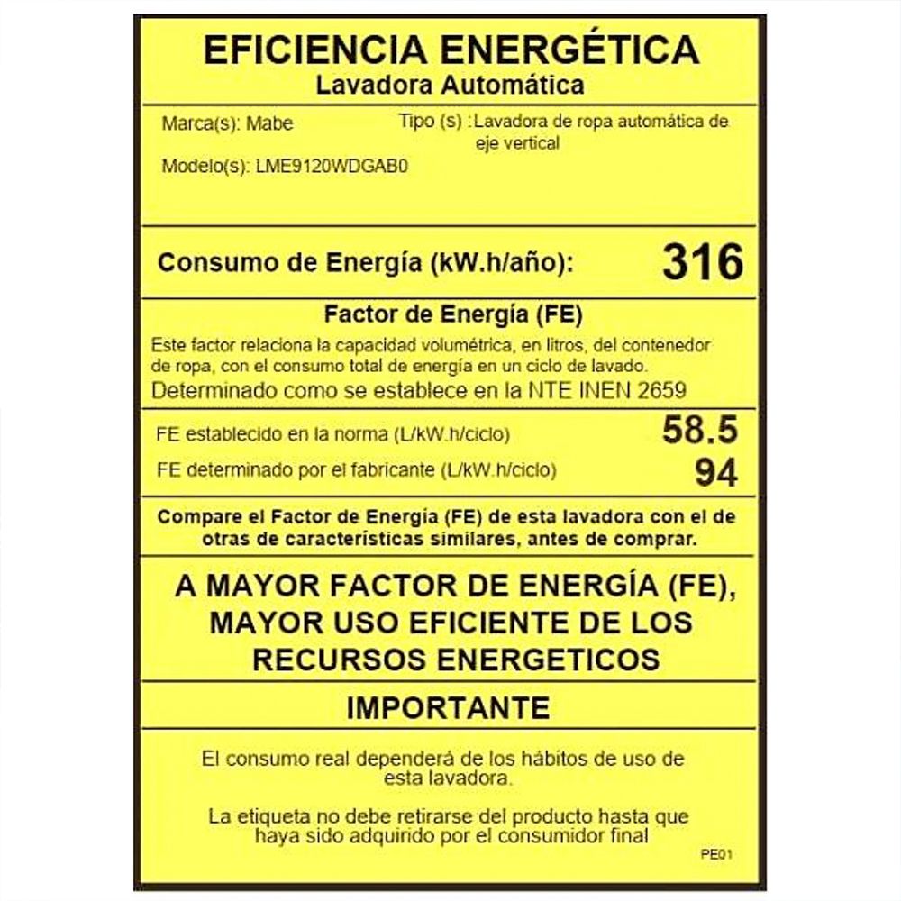 Lavadora Carga Superior Mabe 19KG LME9120WDGAB0